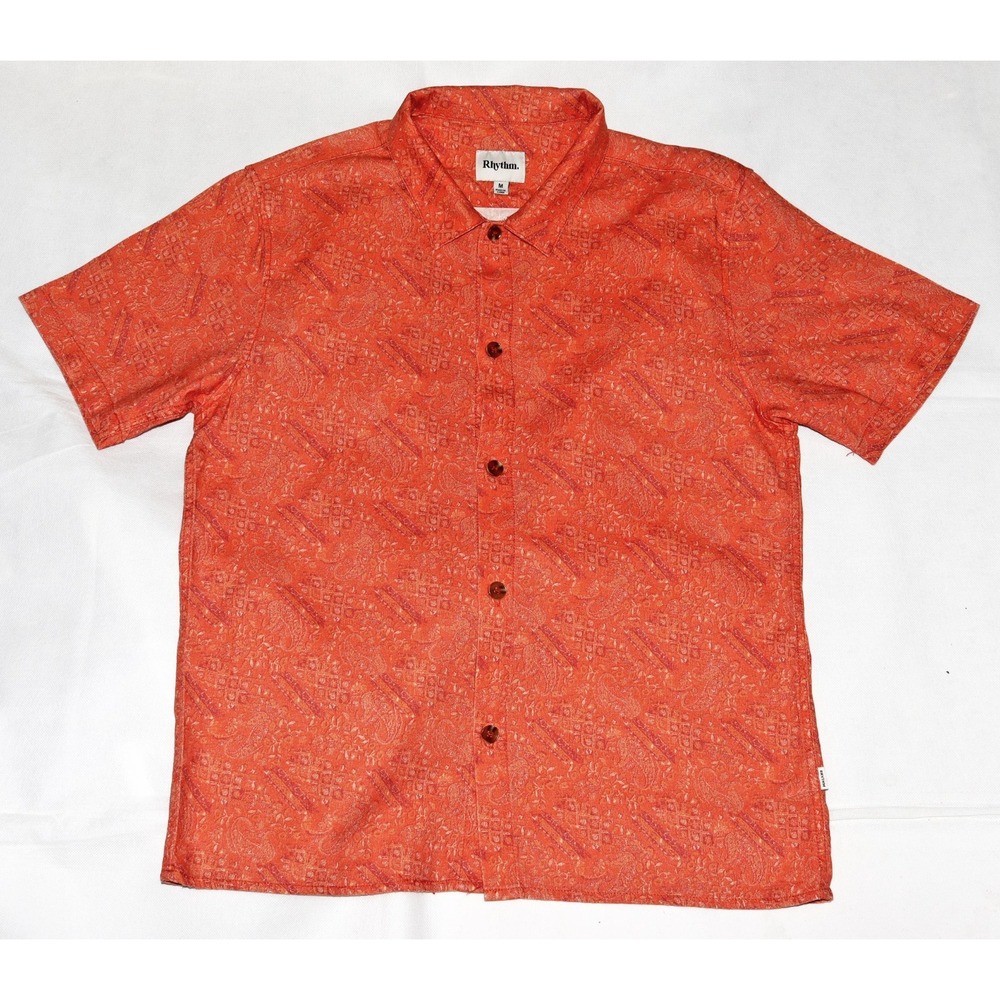 Rhythm Men's Short‎ Sleeve Button Front Linen Blend Pocket Shirt Size Medium